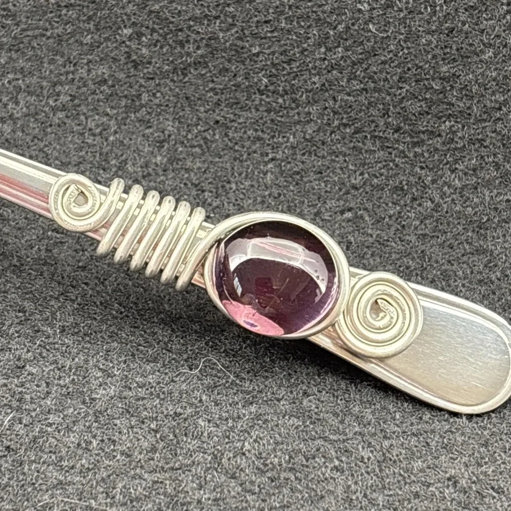 Handcrafted SS Salad Set And Butter Knife South Africa Purple Cabochon Stones